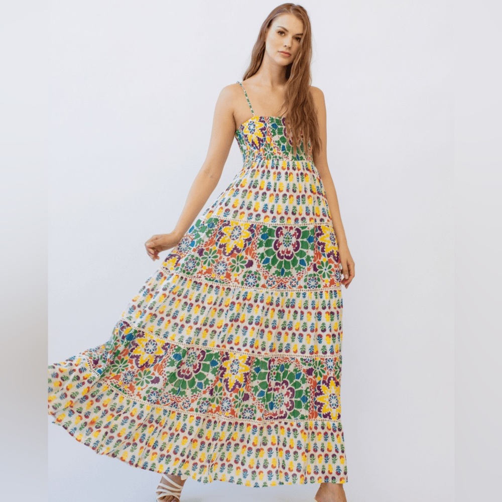 Guadalupe NEW Multicolor Rainbow Gold Metallic Agatha Maxi Dress NWT Size XL